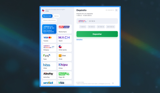 Todos os serviços de pagamento que a plataforma 1win Chilie oferece aos seus jogadores.