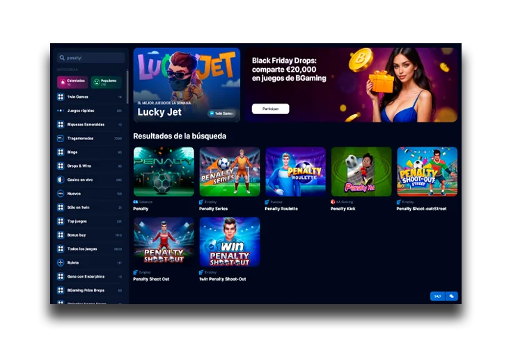 Busca un juego en la sección de casino