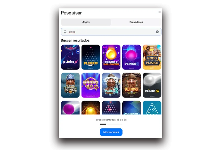 Búsqueda de juegos en la sección de casino