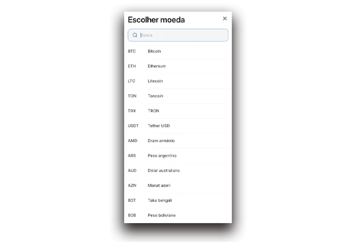 Selección de la moneda deseada
